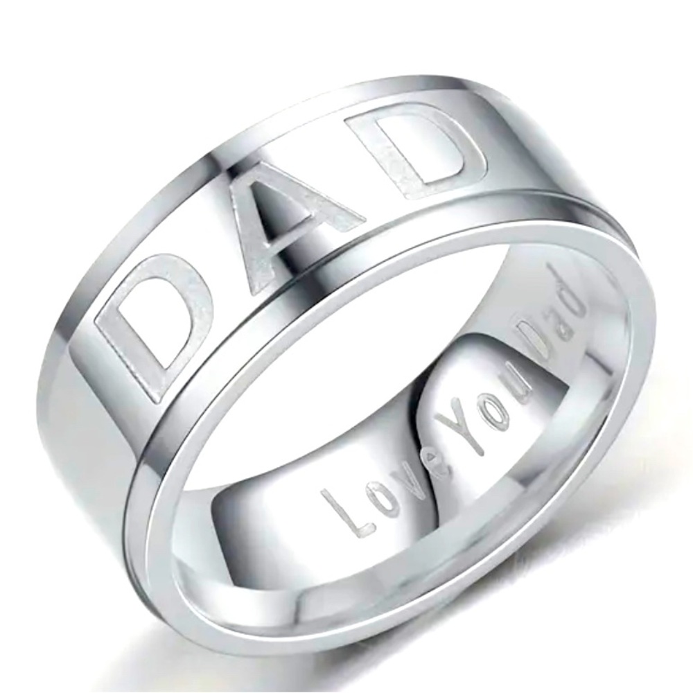 Engraved Love You Dad SILVER Stainless Steel Titanium Steel Ring  Sz 9,10,11